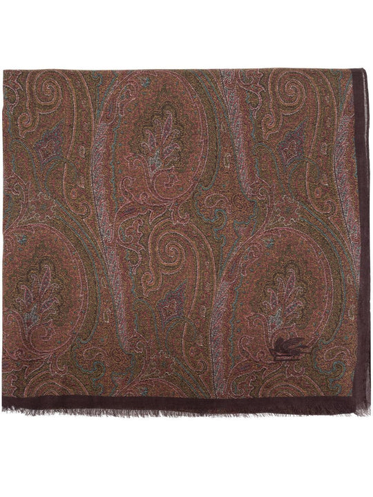 Paisley-Print Frayed-Edge Scarf