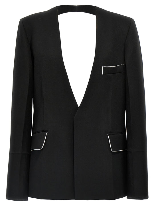 Shrunken Collarless Open-Back Blazers Black