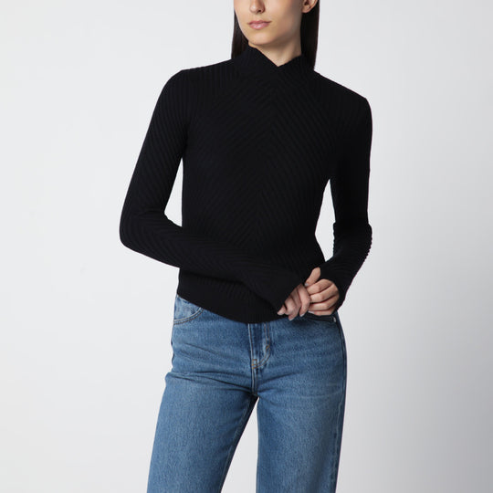 Georgia Ribbed Sweater In Black Merino Wool