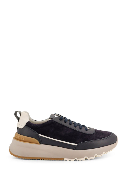 Low-Top Suede Sneakers With Leather Inserts