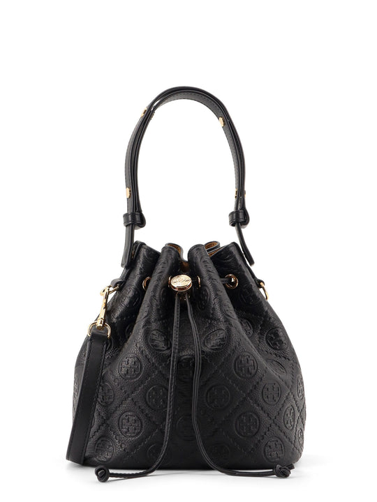 T Monogram Pebble Leather Bucket Bag