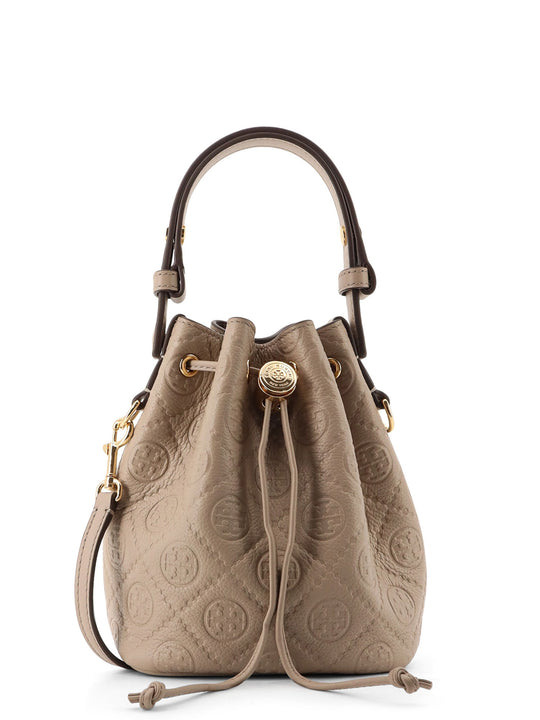 T Monogram Pebble Mini Leather Bucket Bag