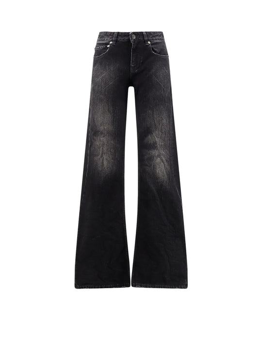 Wide Leg Black Denim Trousers
