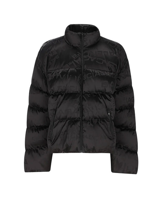 Nylon Down Jacket With All-Over Lettering Logo
