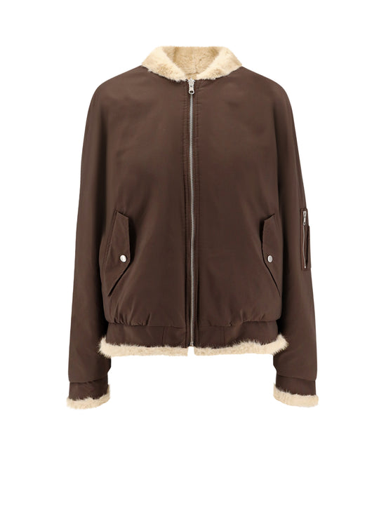 Reversible Nylon And Faux Shearling Bomber Jacket
