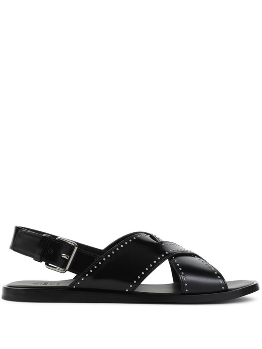 Stud-Embellished Crossover Flat Sandals