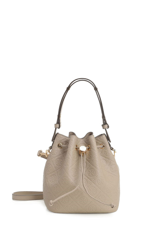 T Monogram Pebble Leather Bucket Bag