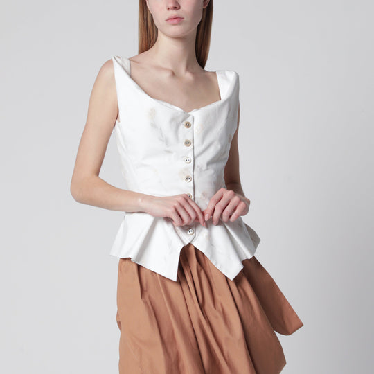 White Vest With Floral Embroidery