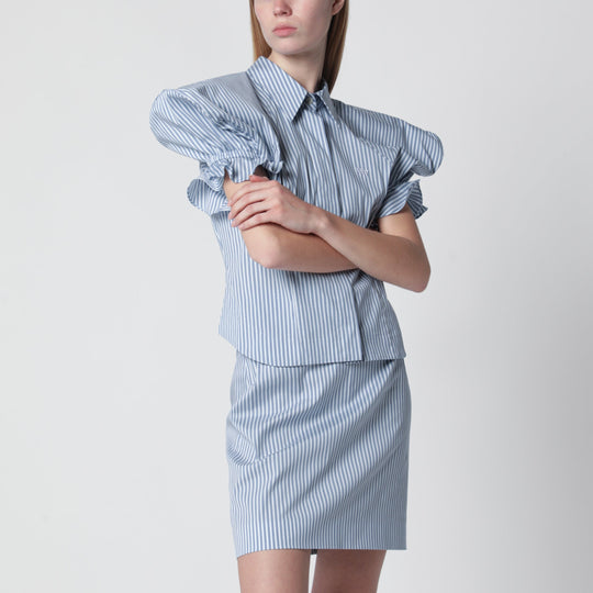 White/Light Blue Striped Shirt With Wide Shoulders