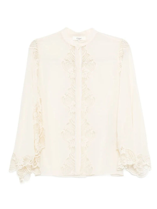 Fluid Blouse In Silk Georgette And Lace