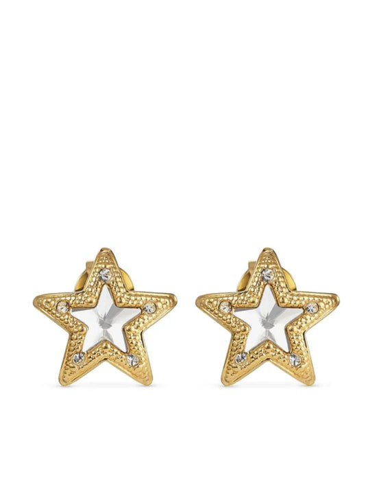 Gold-Finish Metal Jc Star Stud Earrings With Swarovski Crystals