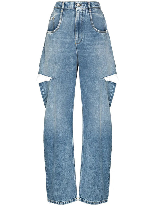 Loose Fit Denim Jeans With Slash Details