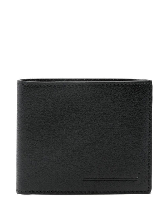 Supple Grained Leather Elongated T Line Classic Bi-Fold Wallet