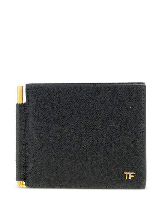 Grained Leather Money Clip Wallet