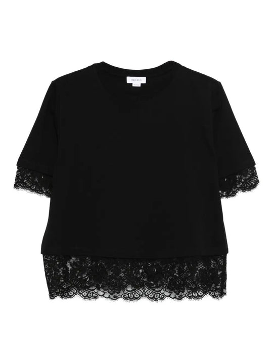 Women`S Lace Detail T-Shirt In Black