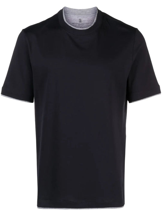 Cotton Jersey Crew Neck T-Shirt With Faux-Layering