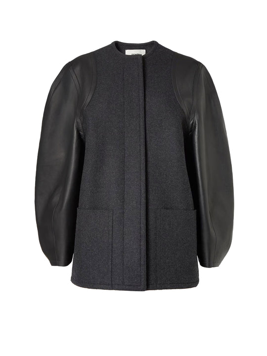 Virgin Wool Coat With Leather Sleeves