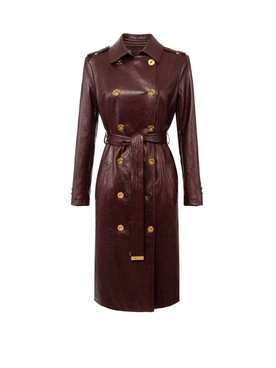 Long Faux Leather Double-Breasted Jacket