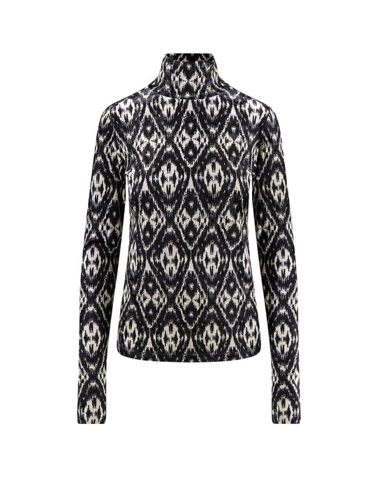 Jacquard Velvet Turtleneck Sweater