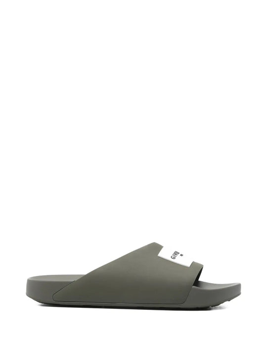 Label Slide Flat Mules In Rubber