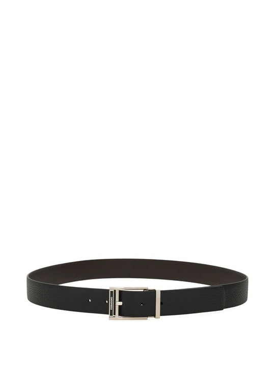 Square Buckle Reversible And Adjustable Grained Leather Belt