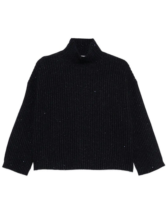 Sequin-Embellished Ribbed Cashmere Turtleneck