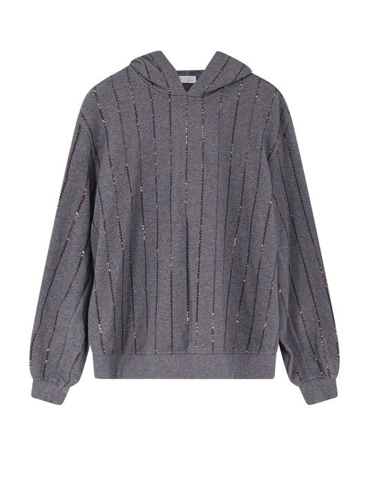 Dazzling Chalk Stripe Embroidery Cotton Sweatshirt