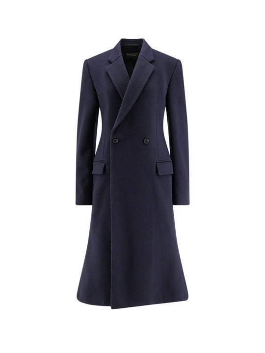 Godet Midi Double-Breasted Wool Coat