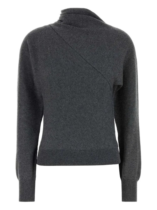 Wrap Collar Cashmere Blend Sweater