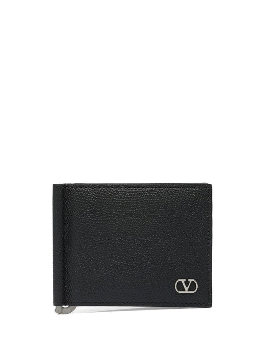 Vlogo Grained Leather Bi-Fold Card Holder With Money Clip