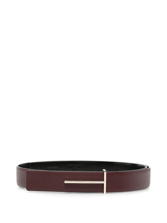 Grained Leather And Spazzolato Leather Slim T Belt