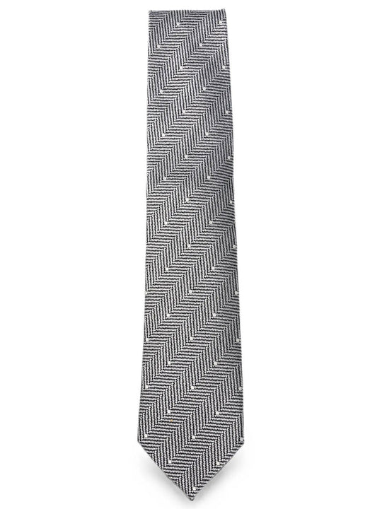 Polka-Dot And Herringbone Pattern Silk Tie