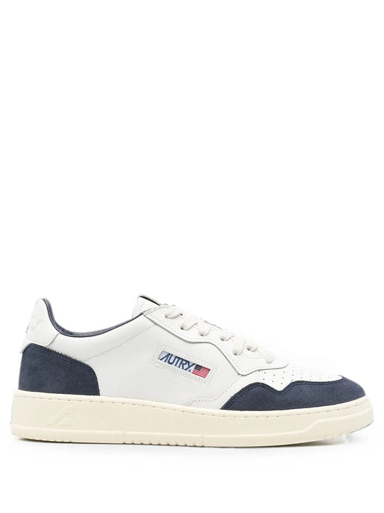 Medalist Low Sneakers In White Leather And Denim Suede