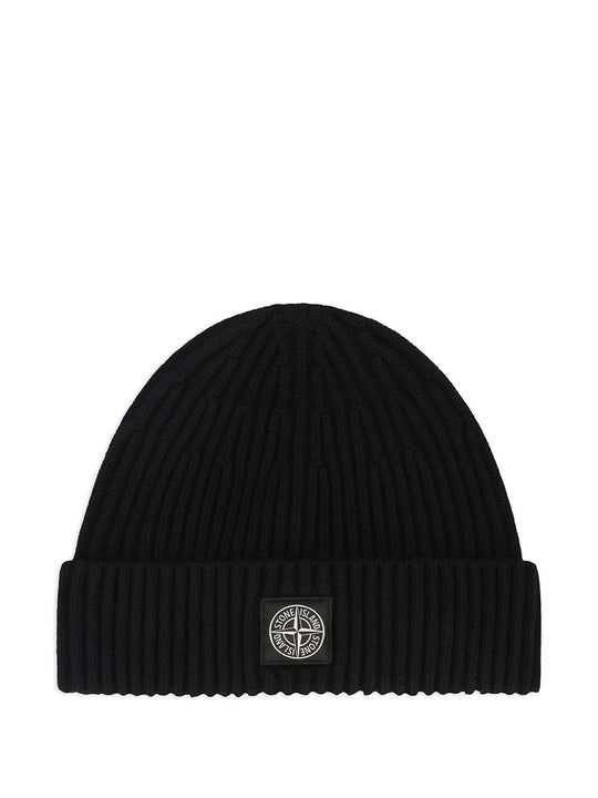 Ribbed Wool Beanie With Compass Patch