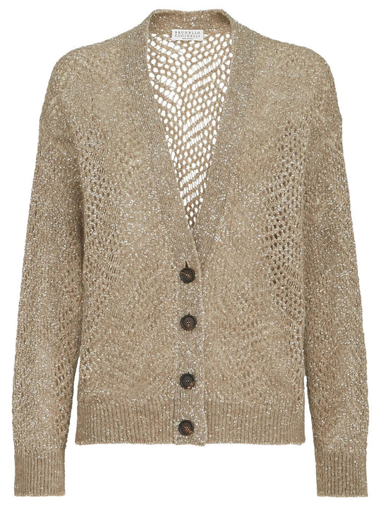 Dazzling Abstract Leaf Cardigan In Mohair And Wool