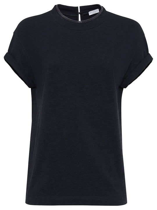Stretch Cotton Jersey T-Shirt With Precious Faux Layering