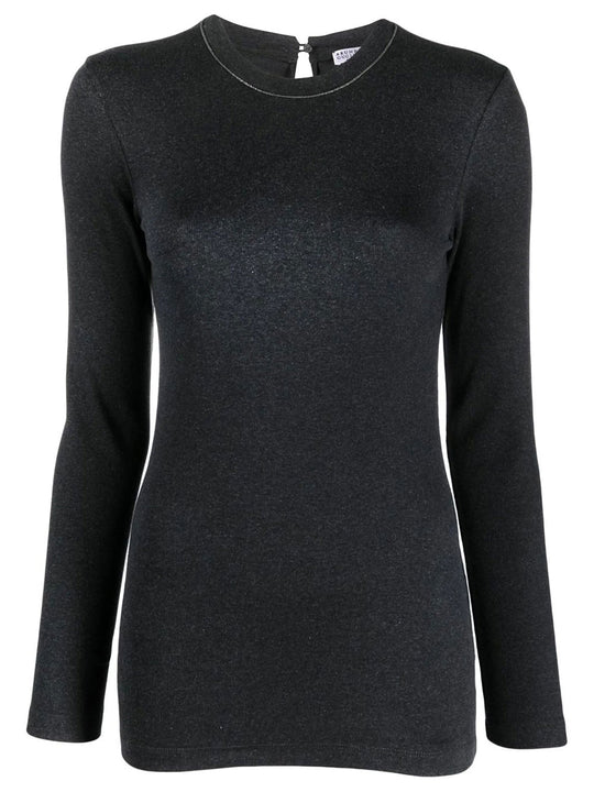 Chain Collar Long-Sleeved Fitted Top