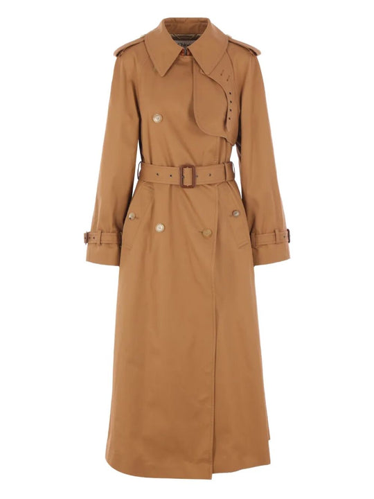 Cotton Gabardine Belted Long Trench Coat