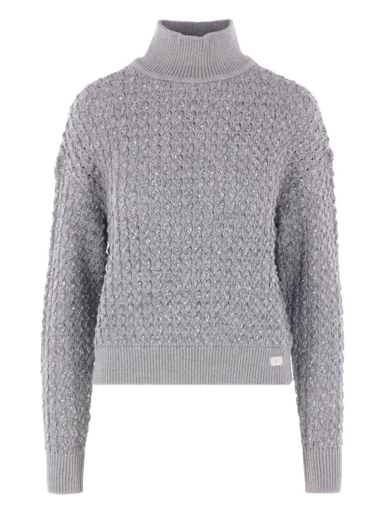 BouclÉ Mock Neck Sweater With Sequins