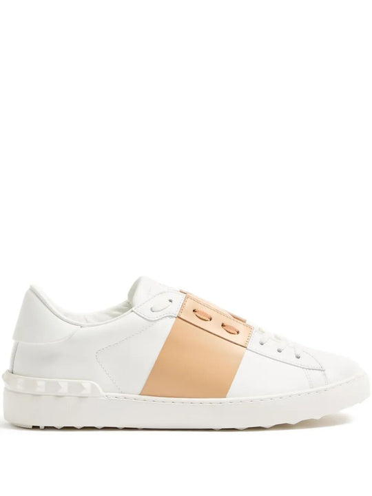 Open Leather Sneakers With Contrast Band And Stud Details