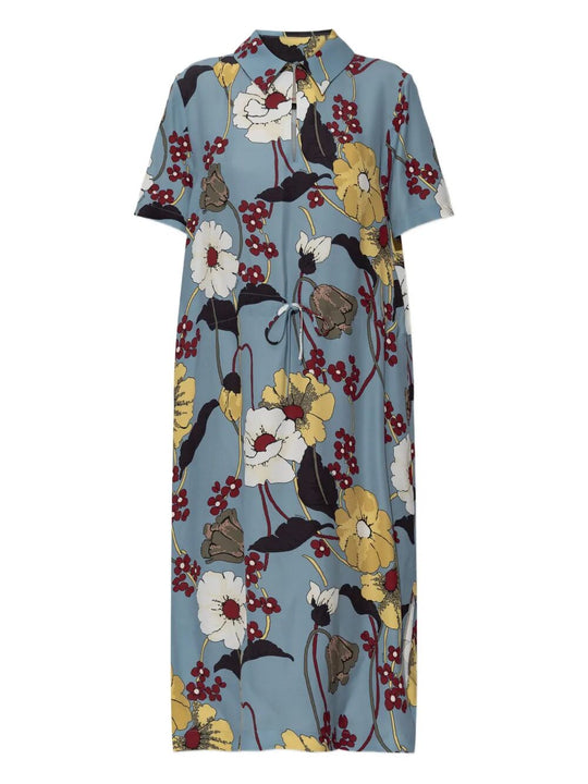 Floral-Print V-Neck Midi Dress