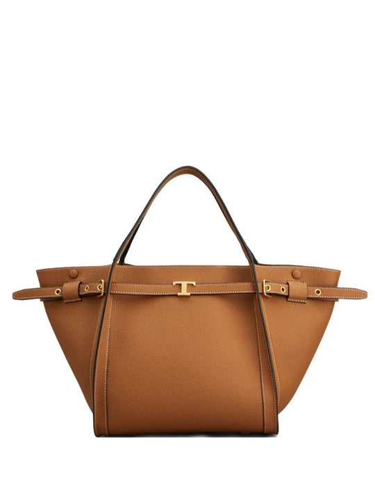Small Leather Shopping Bag With T Timeless Accessory