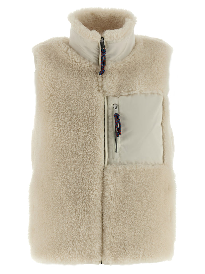 Tory Burch Colorblock Highpile Gilet - White | eee958f8818a42bb366b3c17be33a0c22d70be03