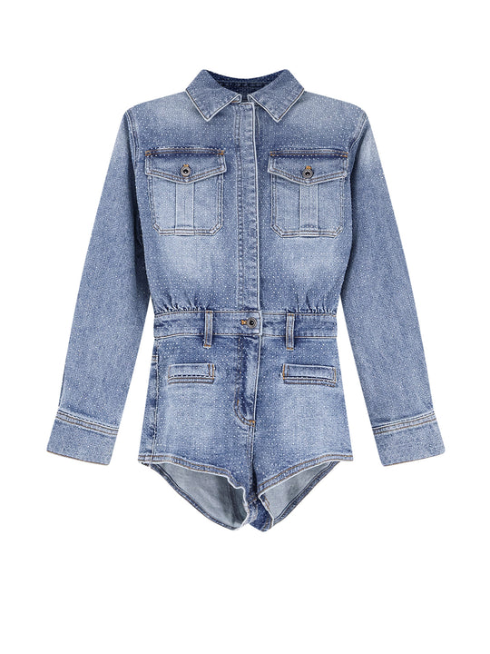 Denim Jumpsuit With Rhinestones