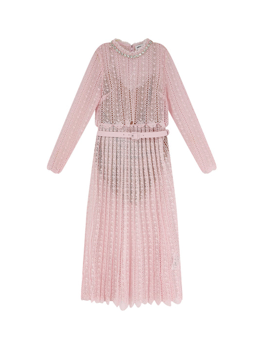 Lace Long Dress With Belt
