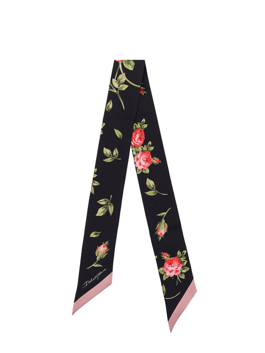 Silk Twill Bandeau With Bouquet Rose Print