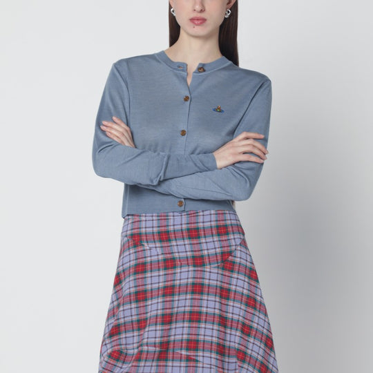 Ice-Blue Cropped Wool And Silk Cardigan