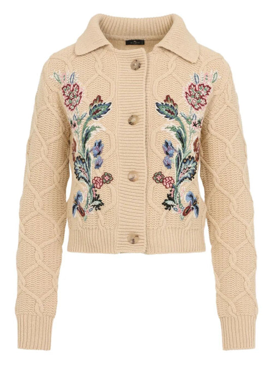 Floral-Embroidered Cardigan