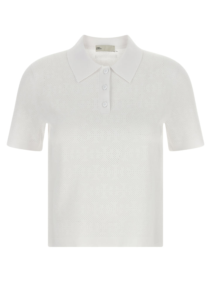 Tory Burch Pointelle Viscose  Shirt Polo - White | 2c4daf1cfc8ad9edd8d5de689dc28bef7a3eeea0