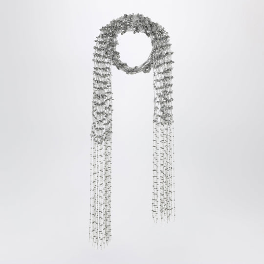 Silver Beaded Scarf With Fringes